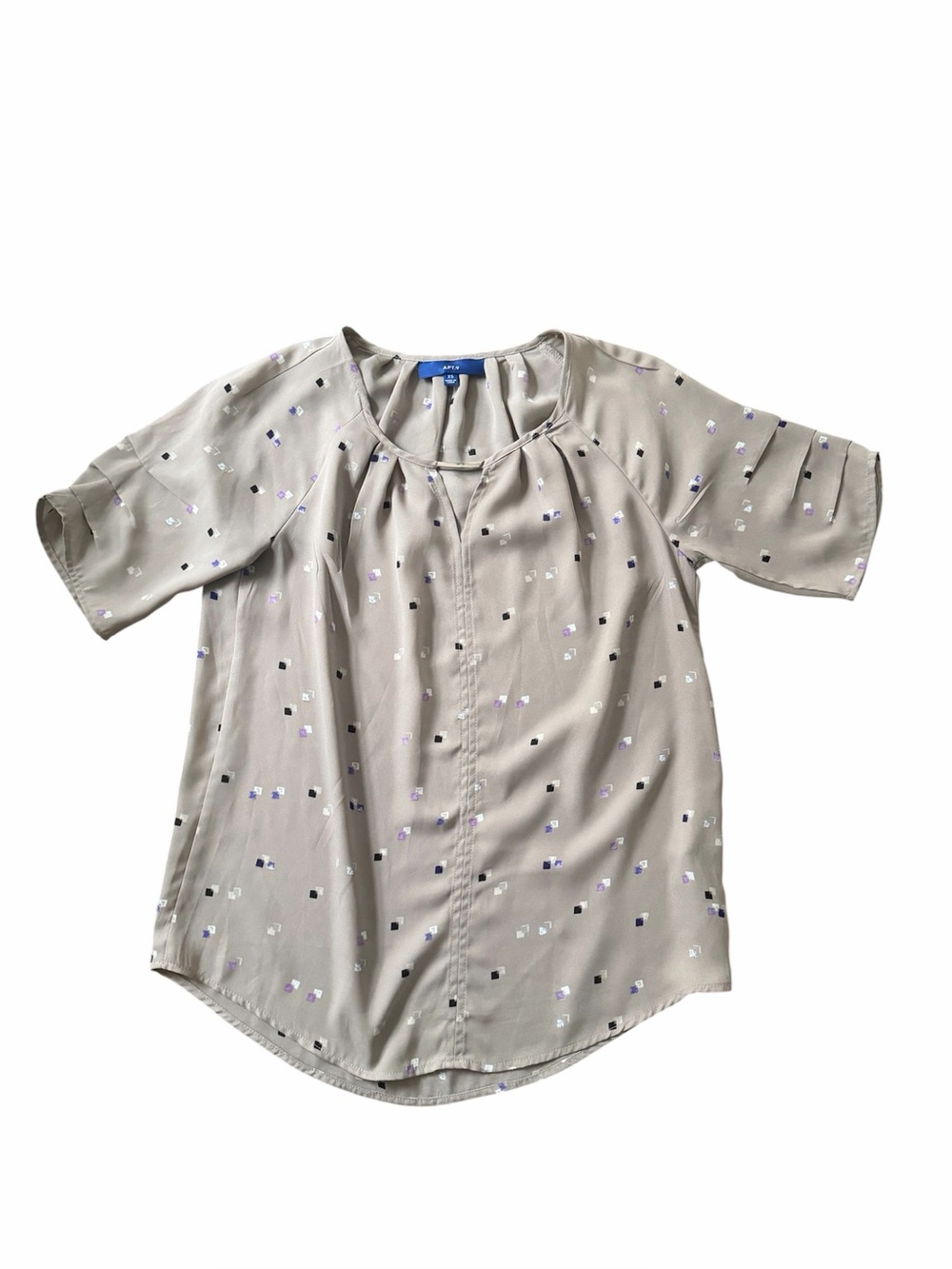 APT.9 Women's XS Bar Blouse Grey Black Geometric Pleated Short Sleeve Polyester